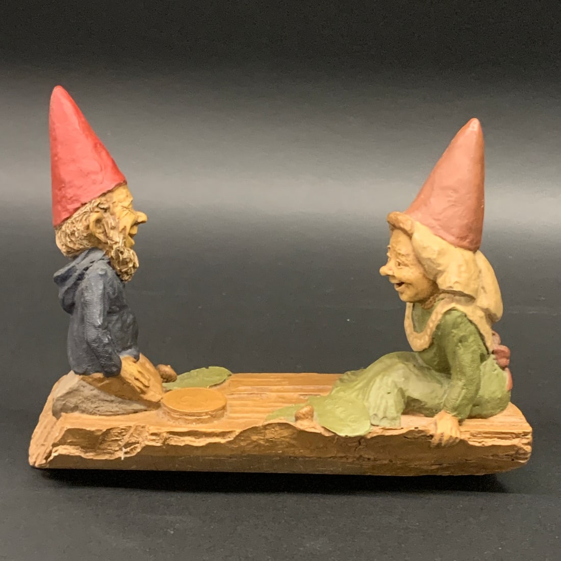 Tom Clark Gnome Figurine, Topsy Turvy: Signed T. Clark. Topsy Turvy. 6.25" Long X 5" Tall.