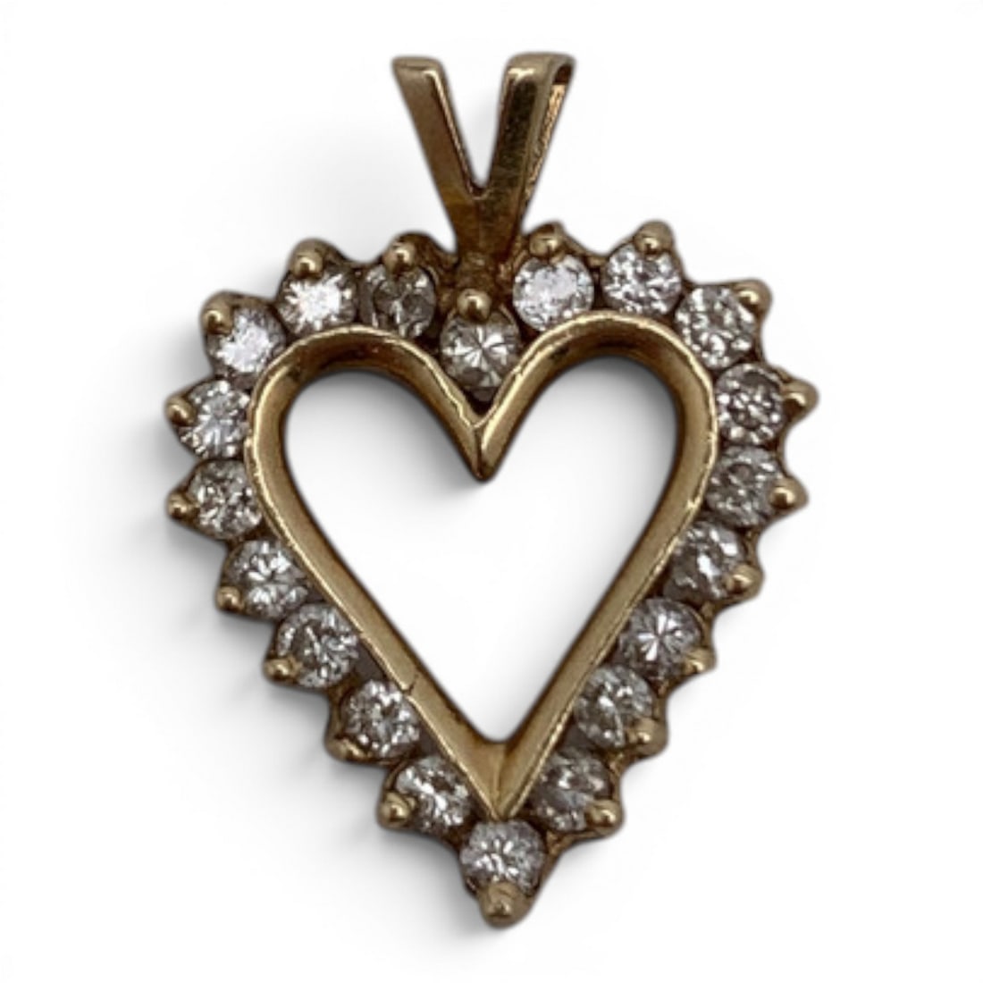 14k Yellow Gold & Diamond Heart Pendant: 14k Yellow Gold Pendant With A Heart Design Featuring 20 Round Cut Diamonds Approx. 0.03ct EachTests 14k - 3/4" Long - 1.4 DwtGemstones Tested With Presidium Gem Tester Il - Berners Does Not