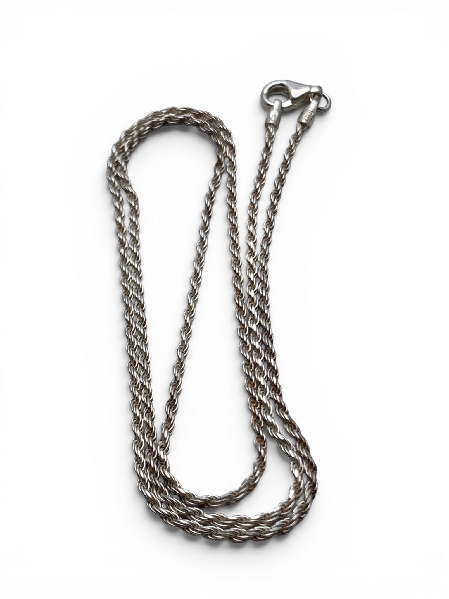 Sterling Silver Italian Rope Style Necklace: Sterling Silver Italian Necklace In A Rope Style Marked: 925 Italy - 18" Long - 4.4 Grams