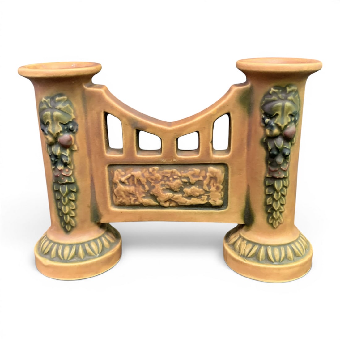Vintage Roseville Florentine Double Gate Bud Vase: Vintage Roseville Florentine Double Gate Bud Vase 6 1/8" Tall