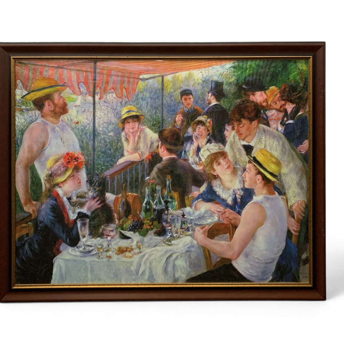 Framed Print Of Luncheon Of The Boating Party: Framed Reproduction Print Of Pierre Auguste Renoir's Luncheon Of The Boating Party In A Wooden Frame 43" X 56 1/2"
