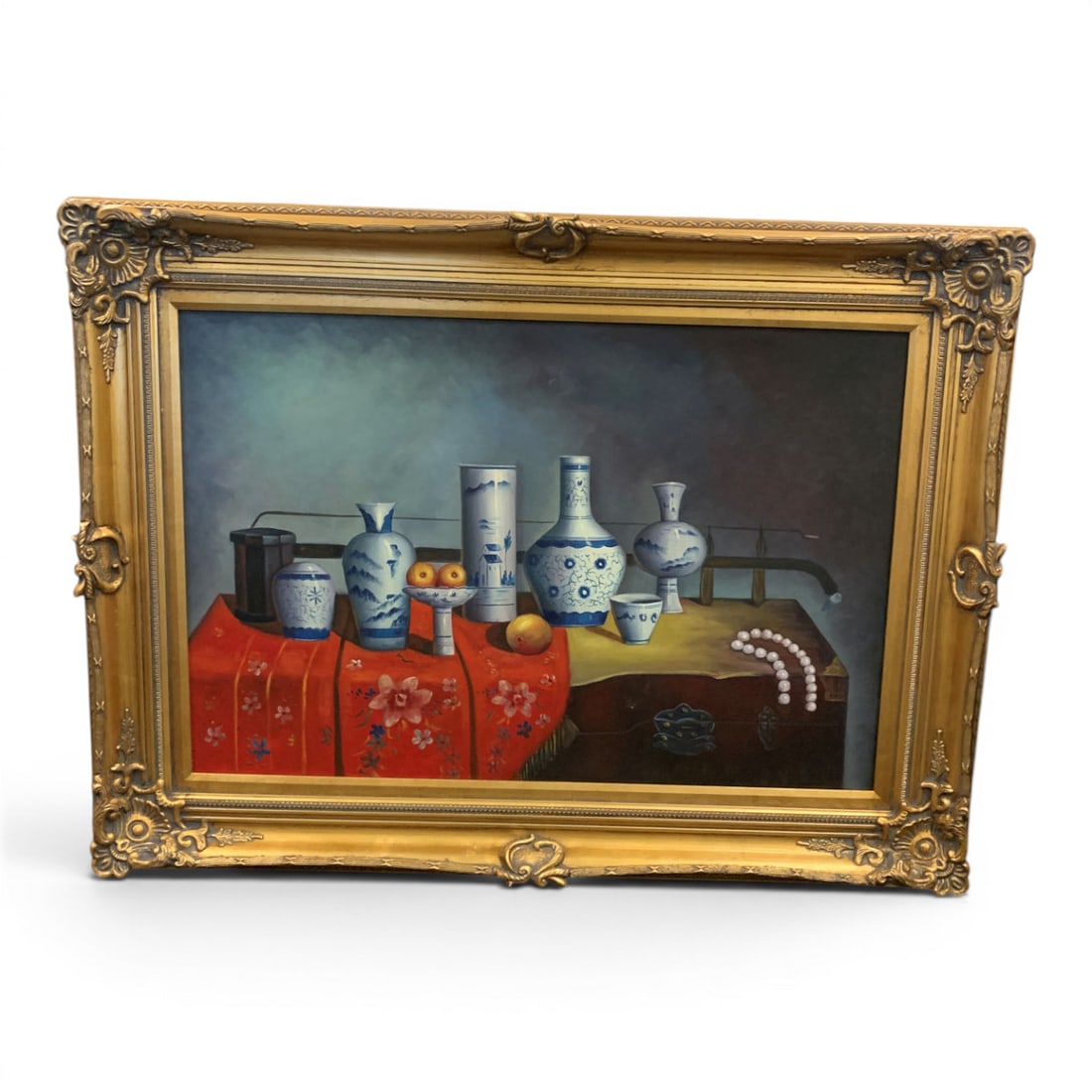 Framed Print Of White Porcelain Vases: Framed Print Of White Porcelain Vases In A Gilt Frame 33 1/2" X 45 1/2"
