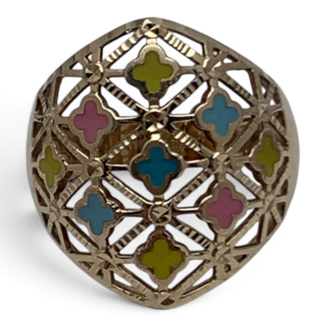 14k Yellow Gold Enameled Ring: 14k Yellow Gold Ring Featuring Colorful EnamelingMarked: 14k - Size 7 - 2.4 DwtGemstones Tested With Presidium Gem Tester Il - Berners Does Not Guarantee Authenticity Of Gemstones