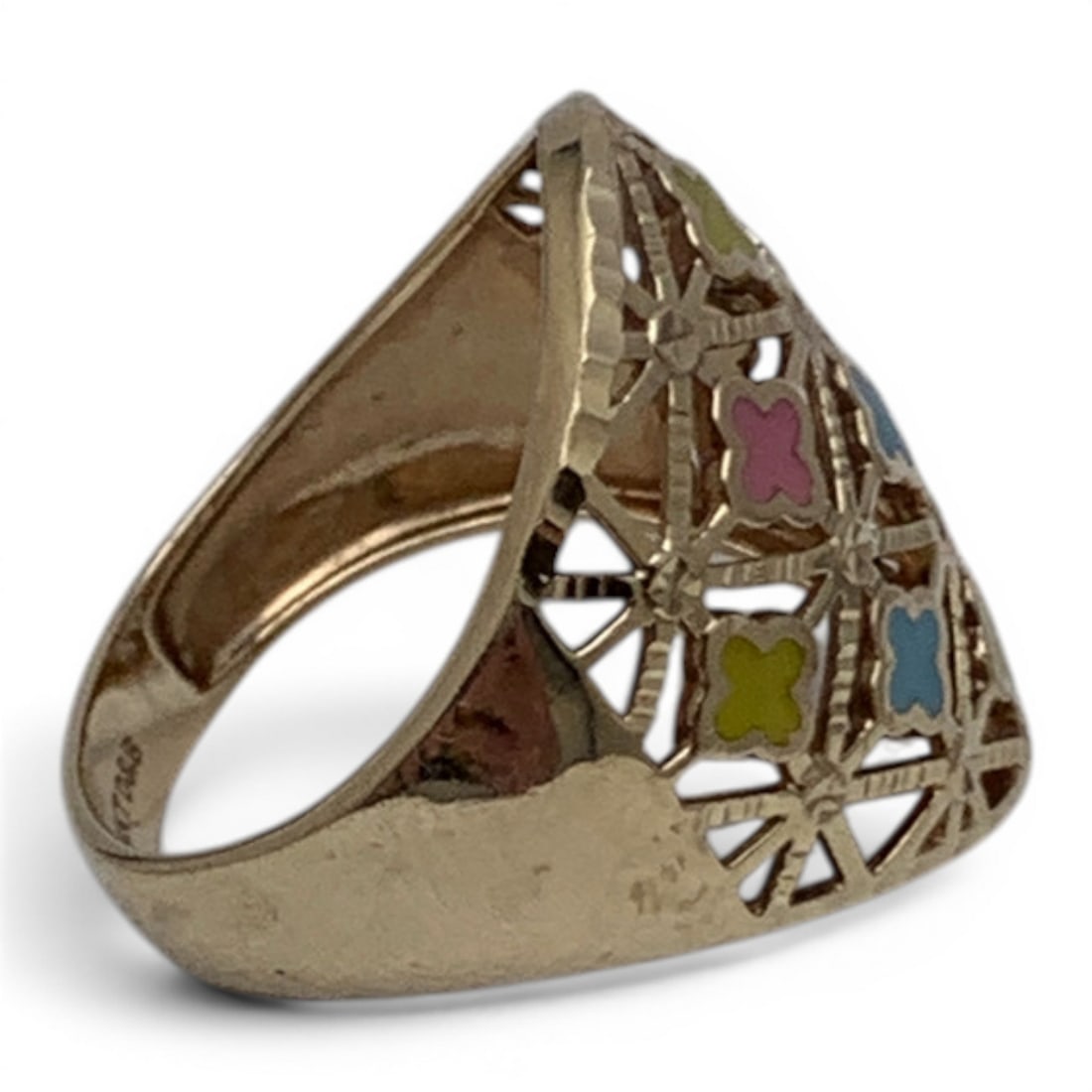 14k Yellow Gold Enameled Ring - 5