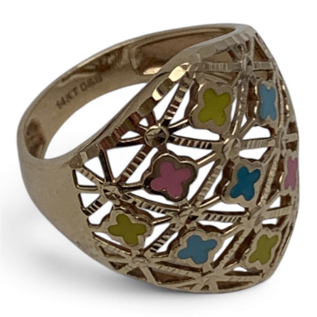 14k Yellow Gold Enameled Ring - 6