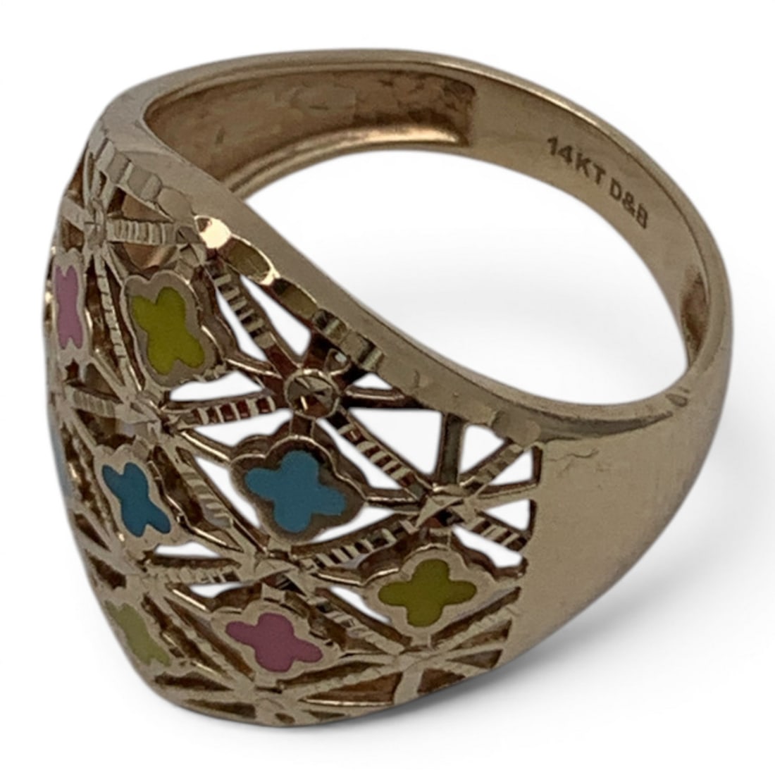 14k Yellow Gold Enameled Ring - 7