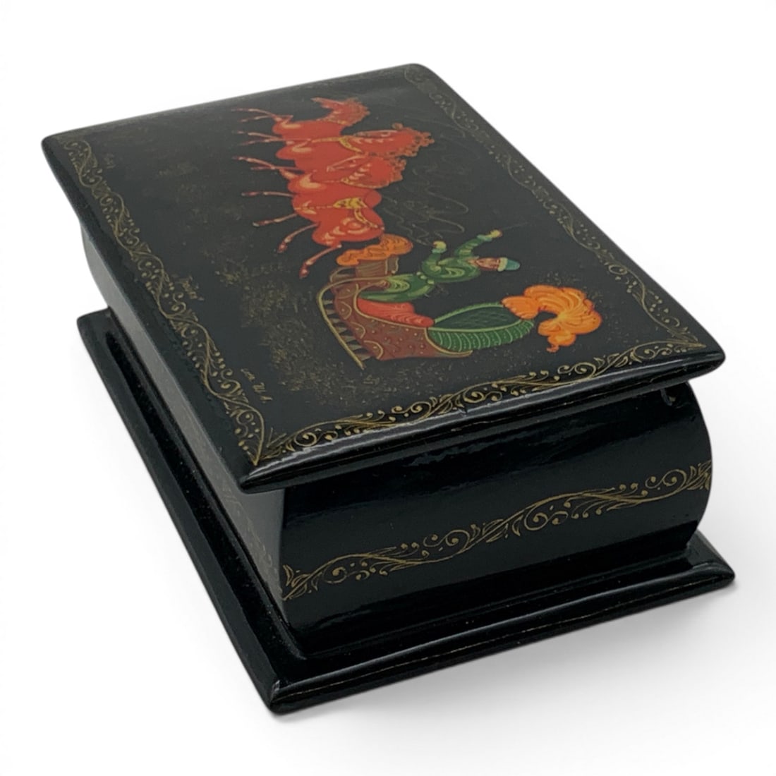 Vintage Russian Black Lacquer Hinged Box - 10
