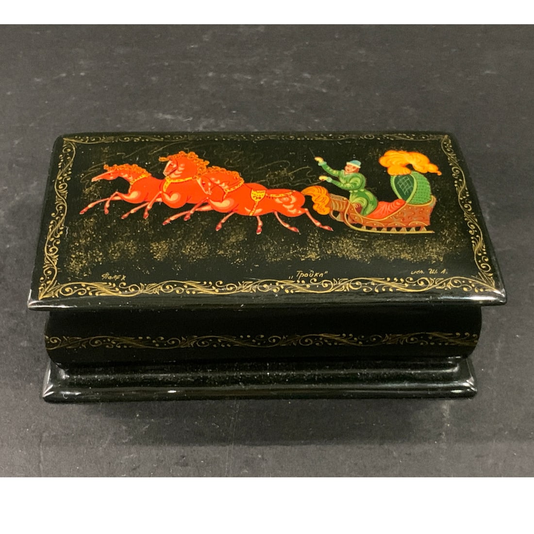 Vintage Russian Black Lacquer Hinged Box - 2