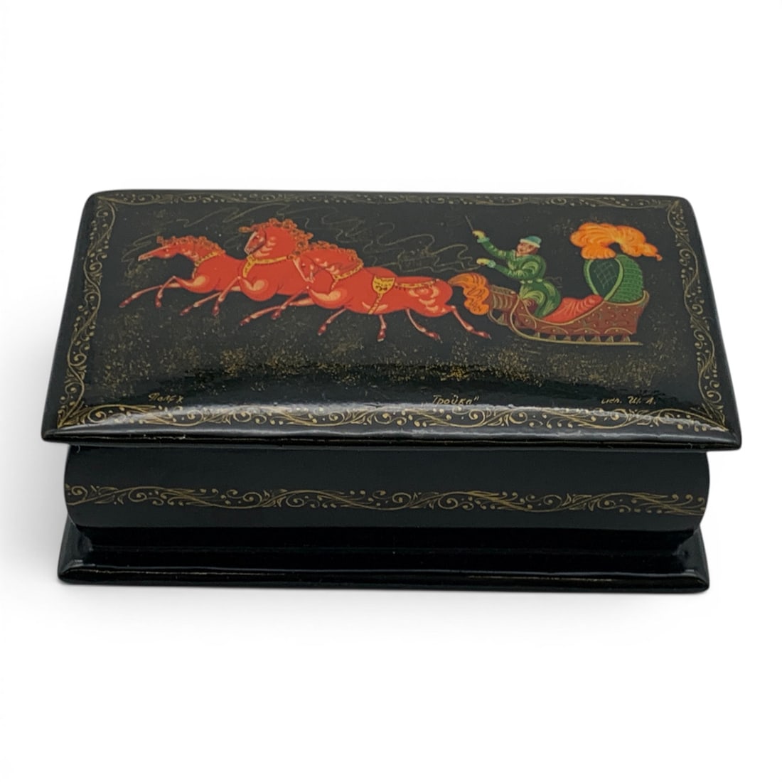 Vintage Russian Black Lacquer Hinged Box - 9