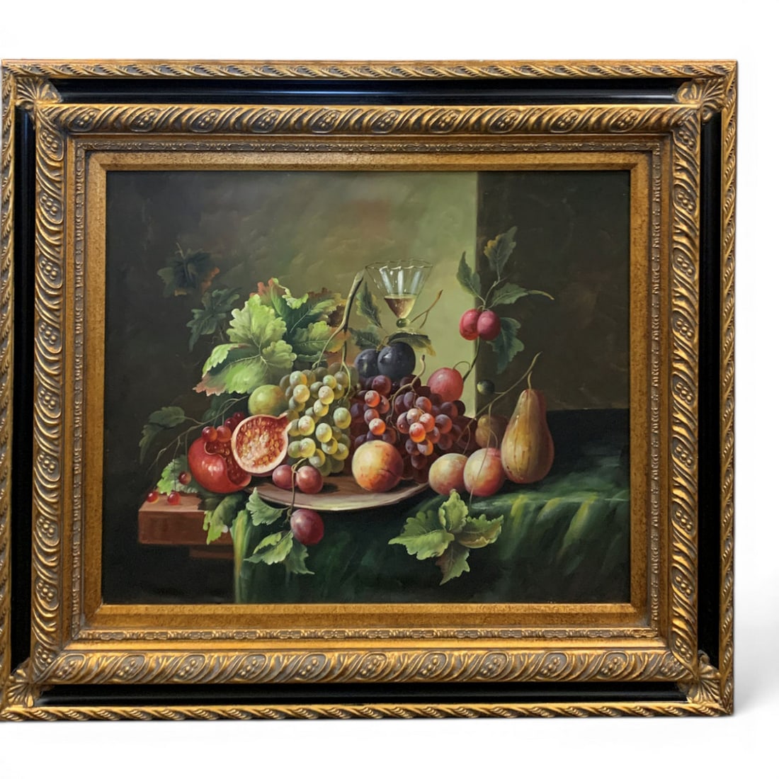 Framed Oil On Canvas Of A Fruit Display: Framed Oil On Canvas Of A Fruit Display In A Wooden Gilt Frame 32 5/8" X 38 1/2"