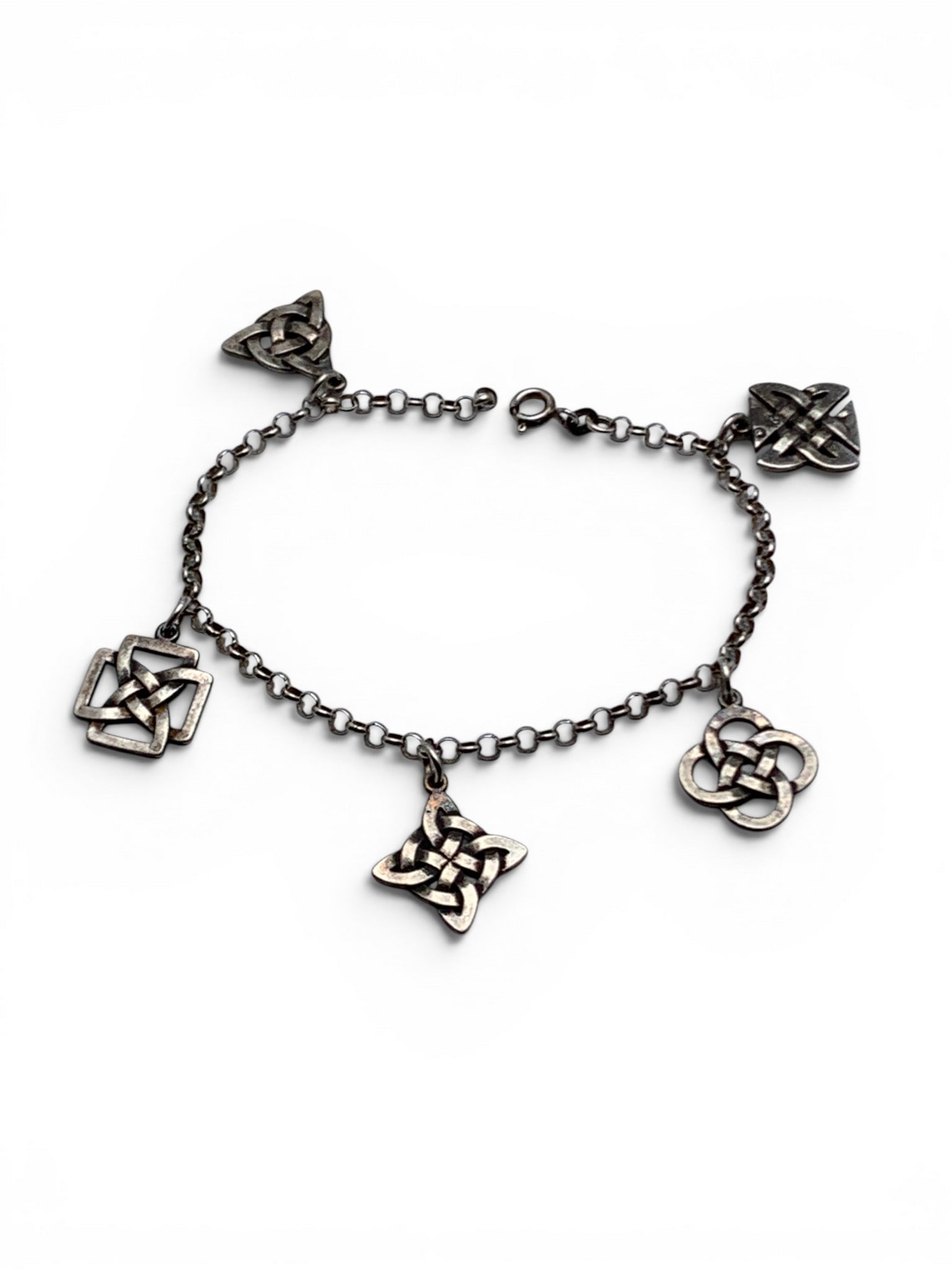Vintage Sterling Silver Charm Bracelet: Vintage Sterling Silver Bracelet Featuring Geometric Design Charms Marked: 925 - 7 7/8" Long - 10.9 Grams