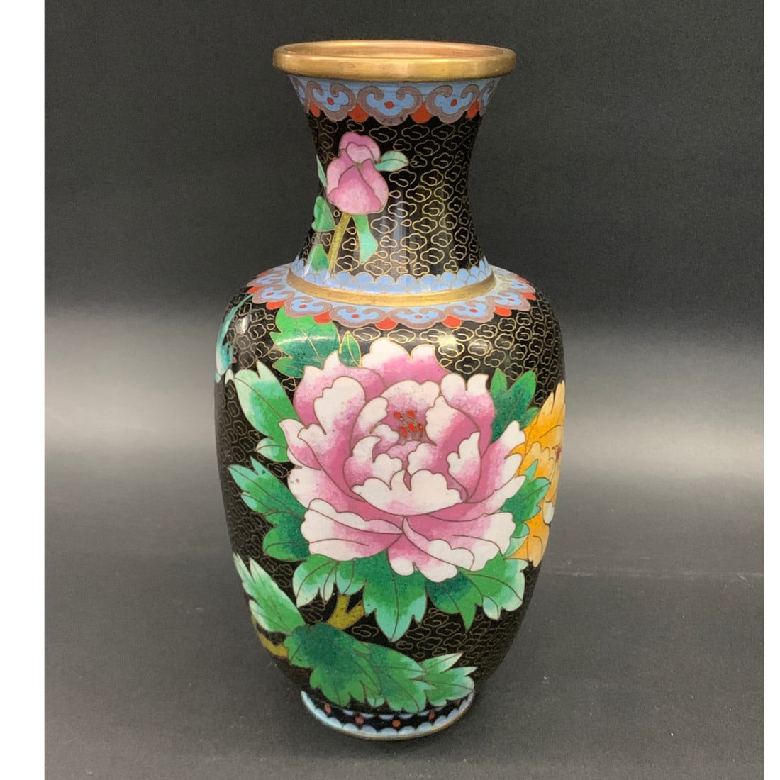 Chinese Cloisonne Floral Vase: 8" Tall.