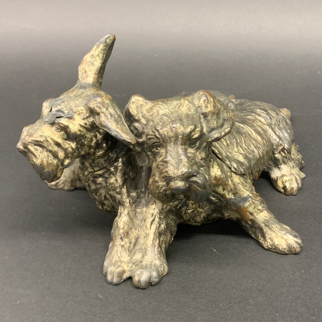 Vintage Cast Metal Scottish Terrier Hinged Lid Box: 7.5" Long X 3.25" Tall. Hinged Lid.