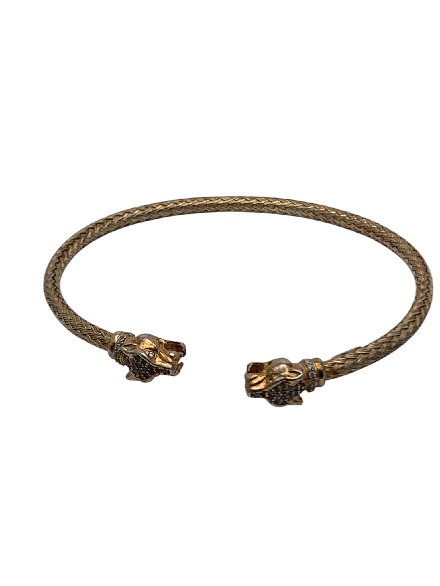 Sterling Silver Italian Gold Tone Jaguar Bracelet: Sterling Silver Italian Bracelet With A Jaguar Head Design Featuring Clear Stones Marked: 925 Italy - 2 3/8" Inside Width - 8.9 Grams