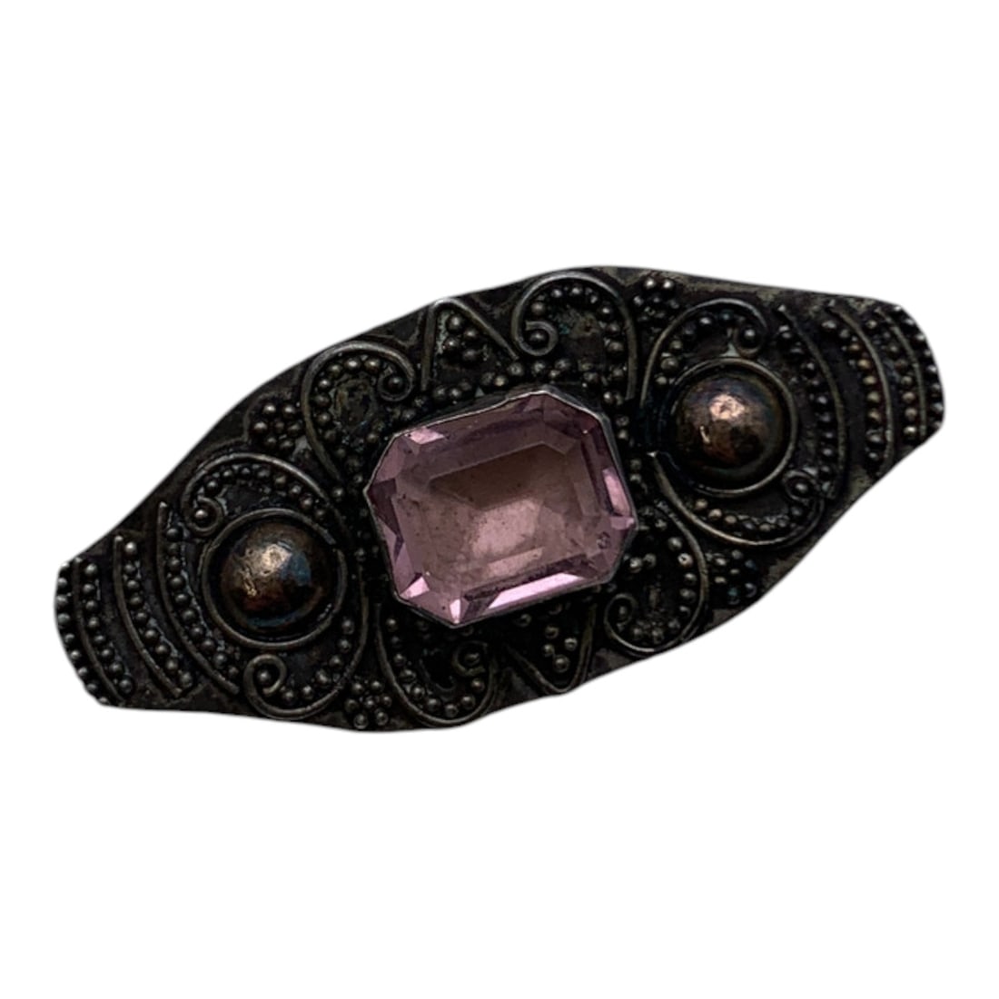 Sterling Silver & Pink Stone Brooch: Sterling Silver & Pink Stone Brooch Marked 925 - 1 1/2" Long - 3.5 Grams
