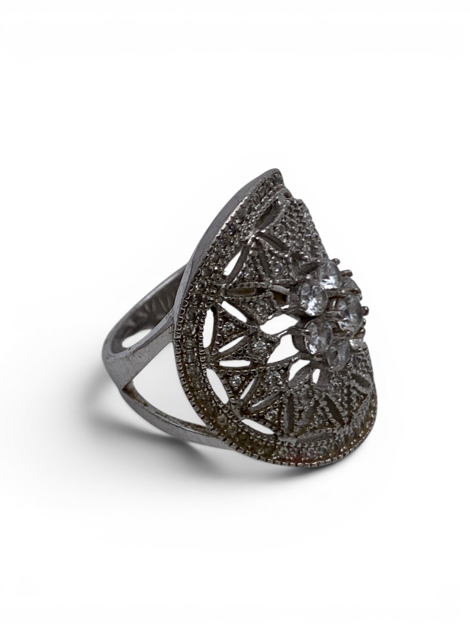 Sterling Silver & Clear Stone Ring - 3