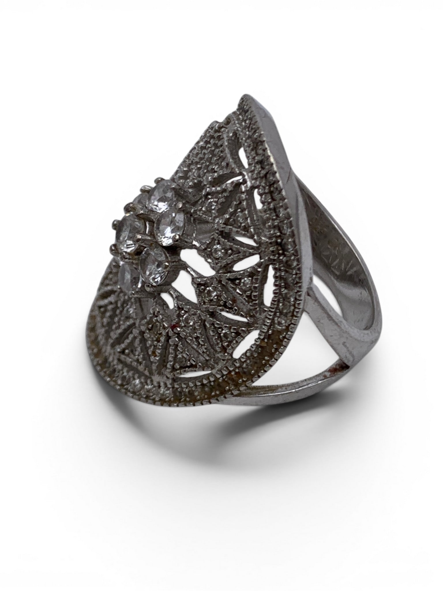 Sterling Silver & Clear Stone Ring - 5