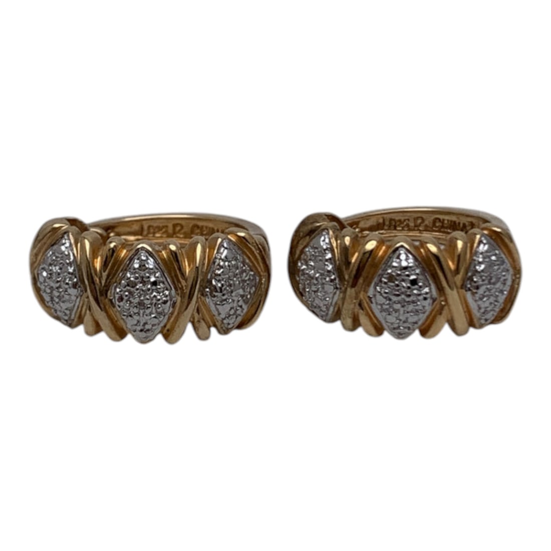 Sterling Silver & Diamond Gold Tone Earrings: Pair Of Sterling Silver & Diamond Gold Tone Earrings Marked 925 - 5/8" Long - 6.1 Grams