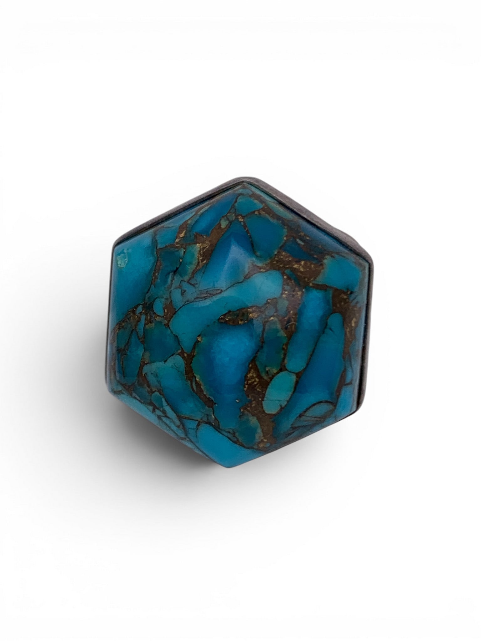 Sterling Silver Ring With Blue Stone: Sterling Silver Ring Featuring A Polished Blue/ Brown Stone Marked 925 - Size 7 - 12.9 Grams