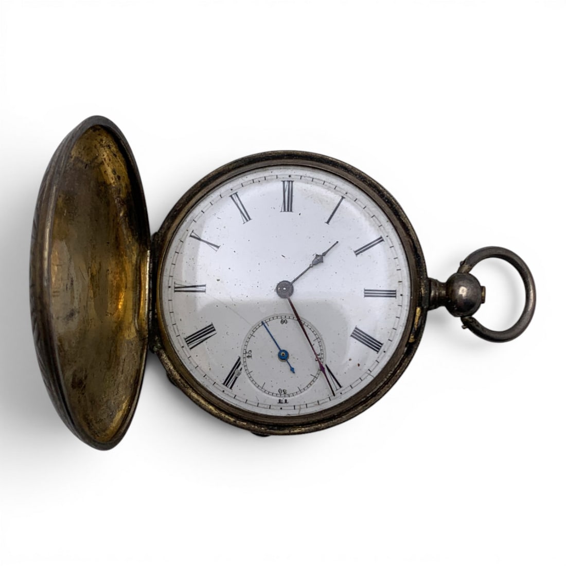 Vintage Silver Tone Pocket Watch: Vintage Silver Tone Pocket Watch Marked On Back: 48257, U. N., 2 3/8" Long