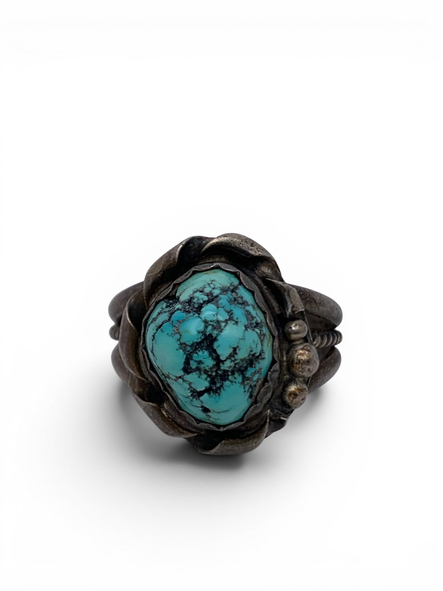 Vintage Silver & Turquoise Chunk Ring: Vintage Silver Ring Featuring A Blue Turquoise Chunk StoneTests Silver - Size 13 - 9.4 Grams