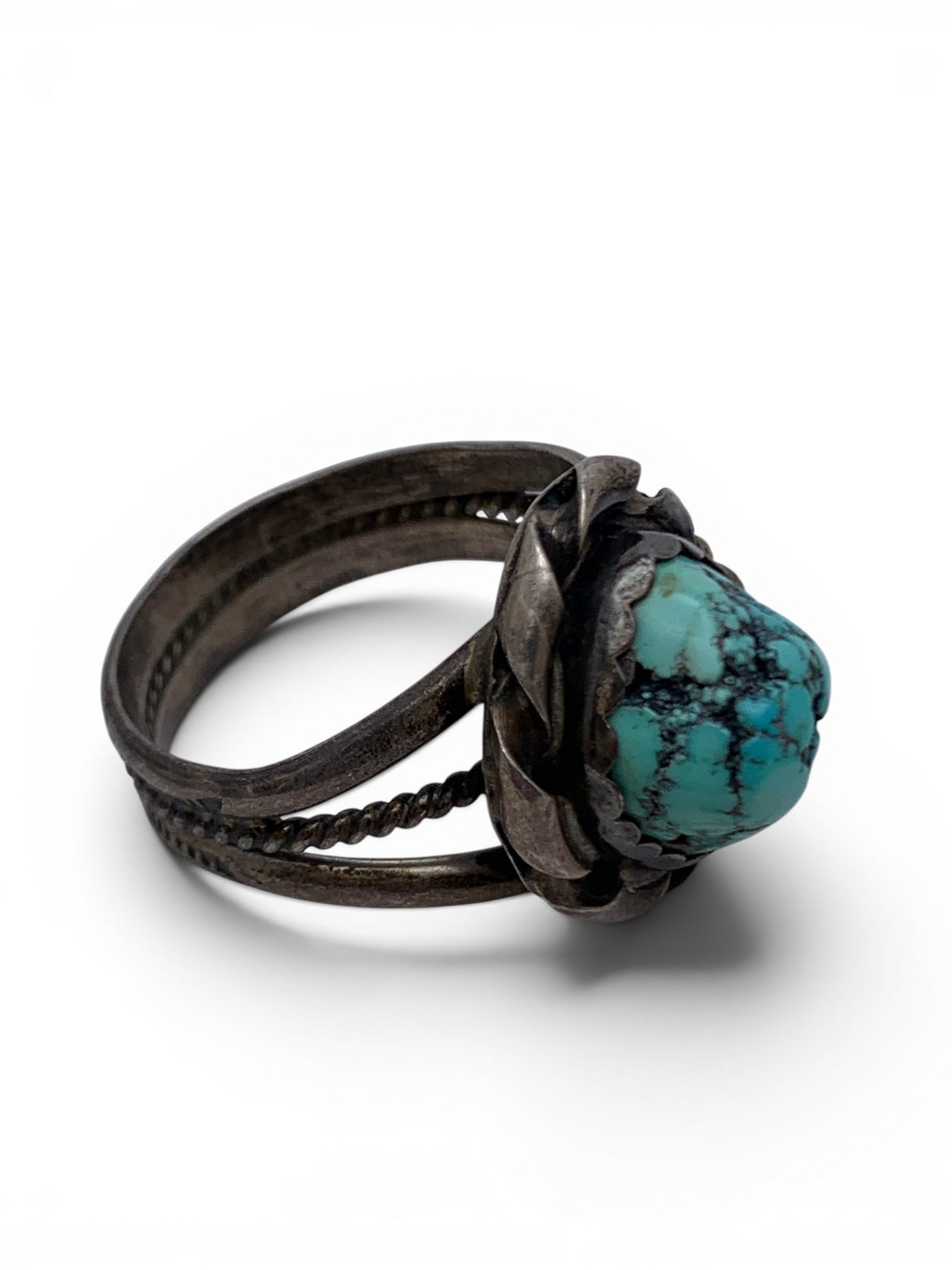 Vintage Silver & Turquoise Chunk Ring - 3