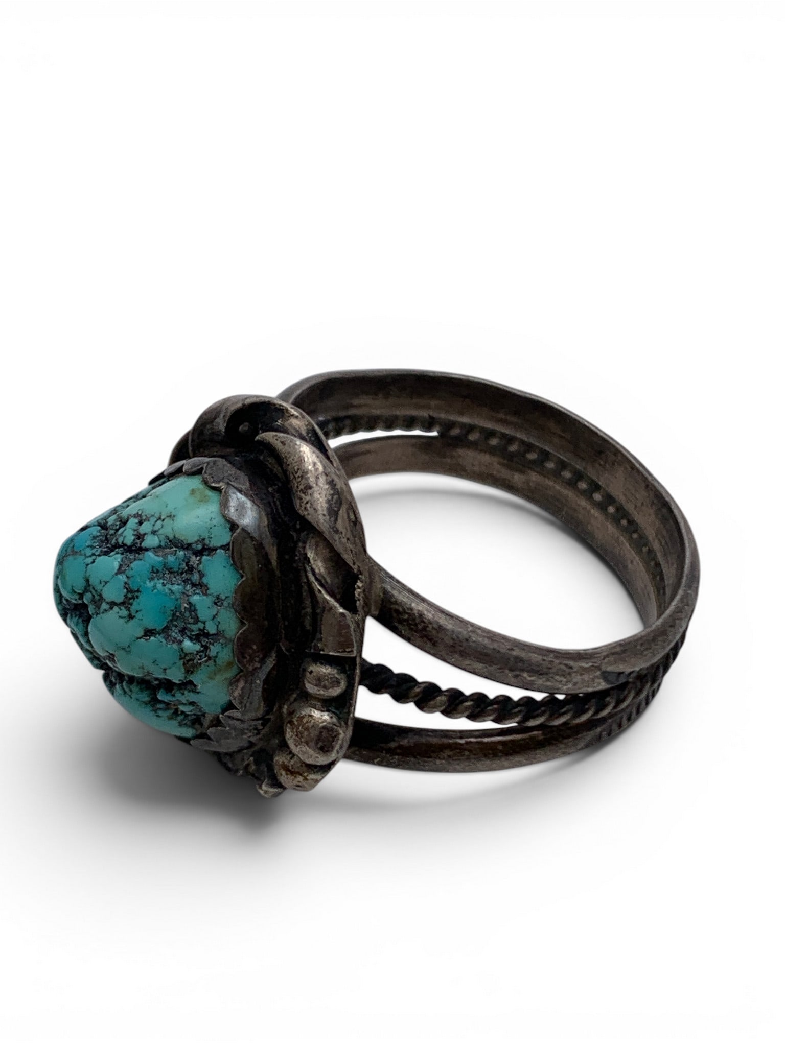 Vintage Silver & Turquoise Chunk Ring - 5