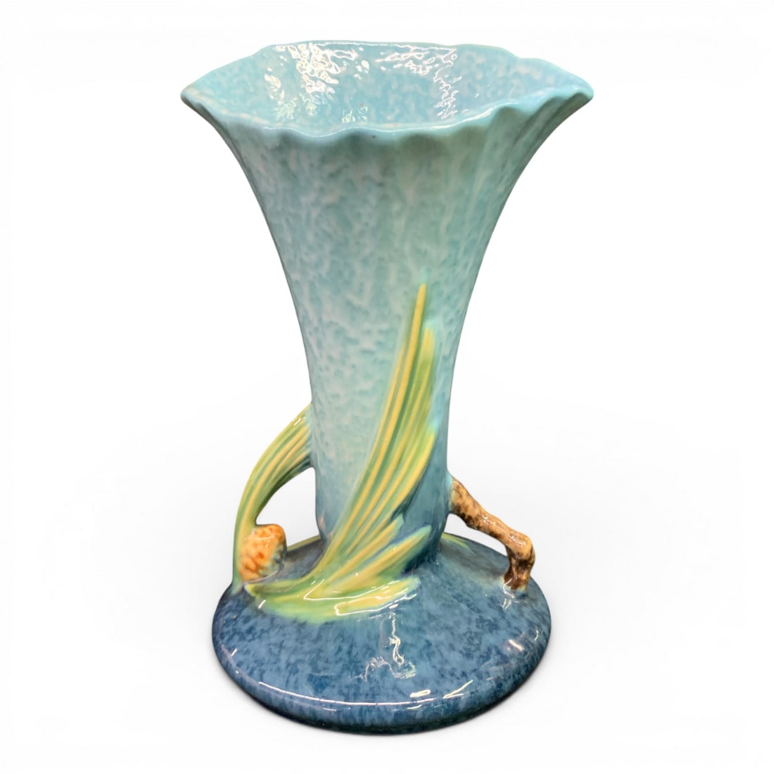 Vintage Roseville Wincraft Pottery Vase: Vintage Roseville Wincraft Pottery Vase In A Blue Pine Cone PatternMarked On Bottom: Roseville Usa, 2v2-88 3/8" Tall