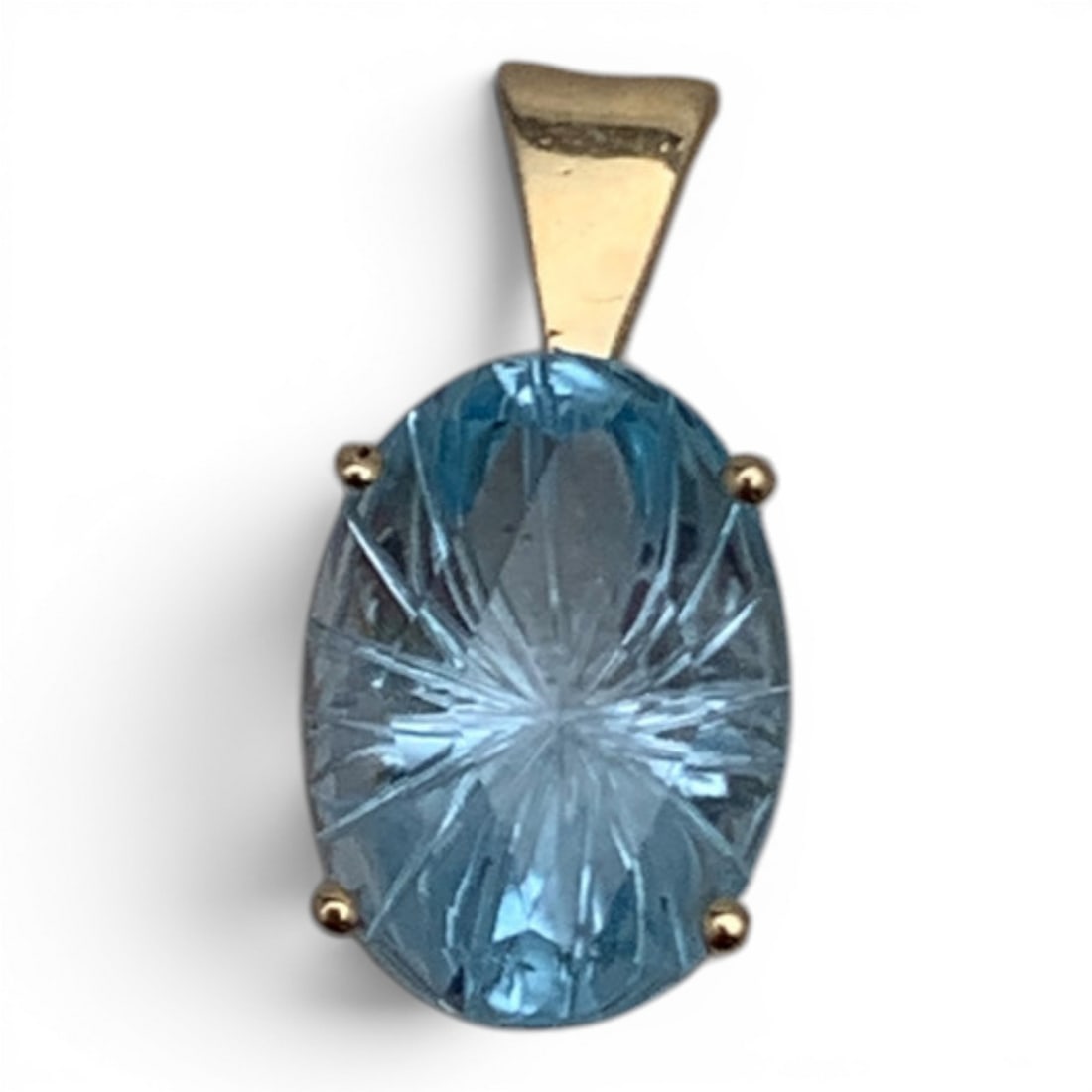 14k Yellow Gold & Blue Sapphire Pendant: 14k Yellow Gold Pendant Featuring 1 Oval Cut Blue Sapphire GemstoneMarked: 14k - 3/4" Long - 1.7 DwtGemstones Tested With Presidium Gem Tester Il - Berners Does Not Guarantee Authenticity Of Gemstones