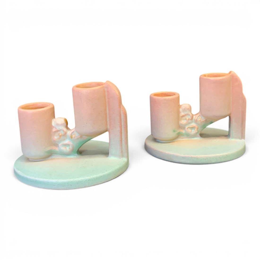 Pair Of Roseville Ixia Candle Holders: Pair Of Roseville Ixia Pattern Pottery Candle HoldersMarked On Bottom: Roseville3 3/8" Tall