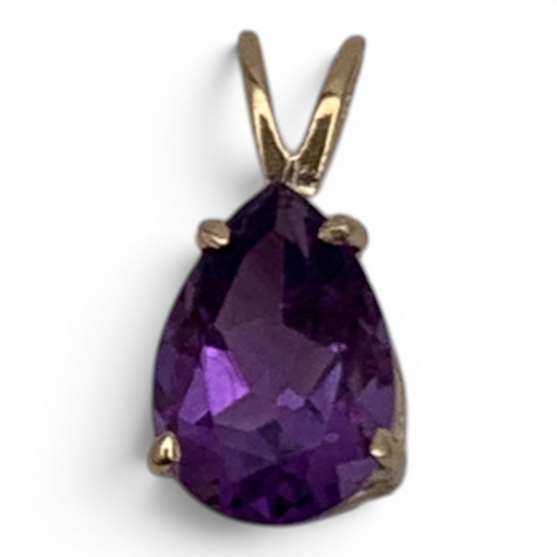 14k Yellow Gold & Purple Amethyst Pendant: 14k Yellow Gold Pendant Featuring A Tear Drop Shaped Purple Amethyst Gemstone Tests 14k - 5/8" Long - 0.7 DwtGemstones Tested With Presidium Gem Tester Il - Berners Does Not Guarantee Authenticity Of