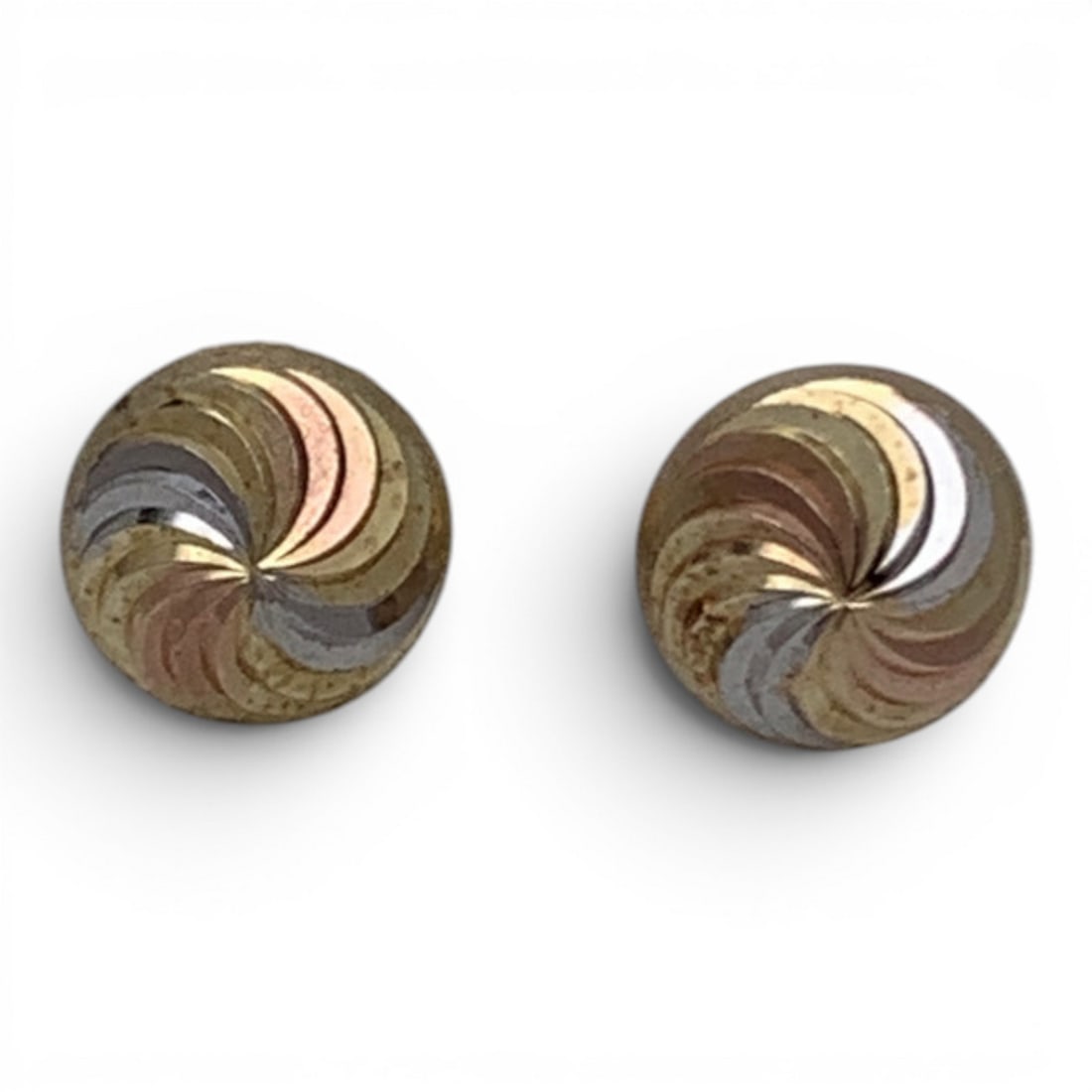 Pair Of 14k Tri Tone Gold Earrings: Pair Of 14k Tri Tone Gold Earrings Featuring A Spiral Design Tests 14k - 1/4" Long - 1.0 Dwt