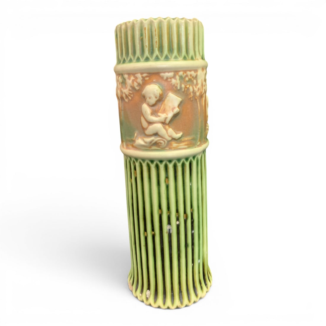 Vintage Roseville Donatello Pottery Vase: Vintage Roseville Donatello Pottery Vase In Green & Cream Colors8 3/8" Tall