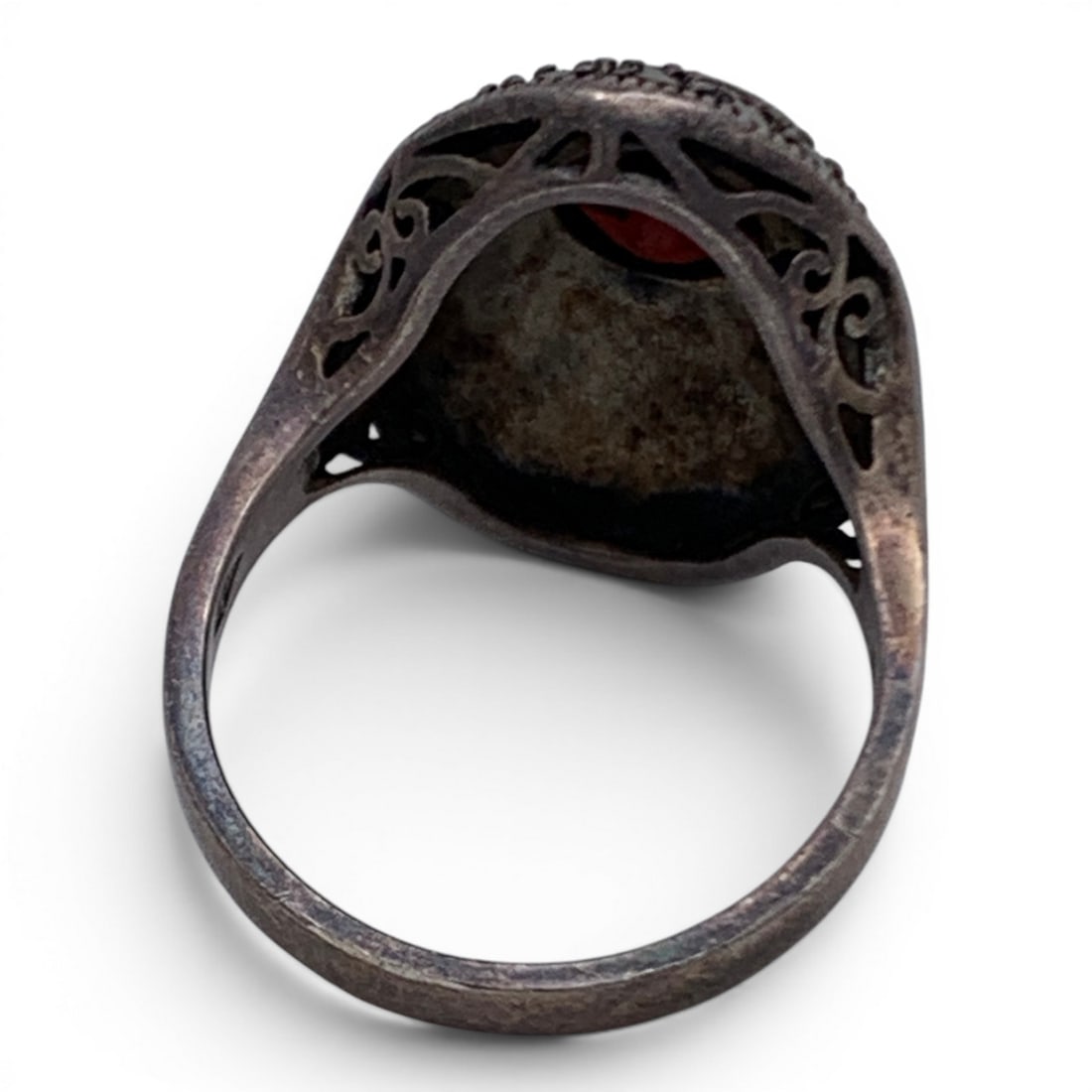 Sterling Silver Marcasite & Red Garnet Ring - 4