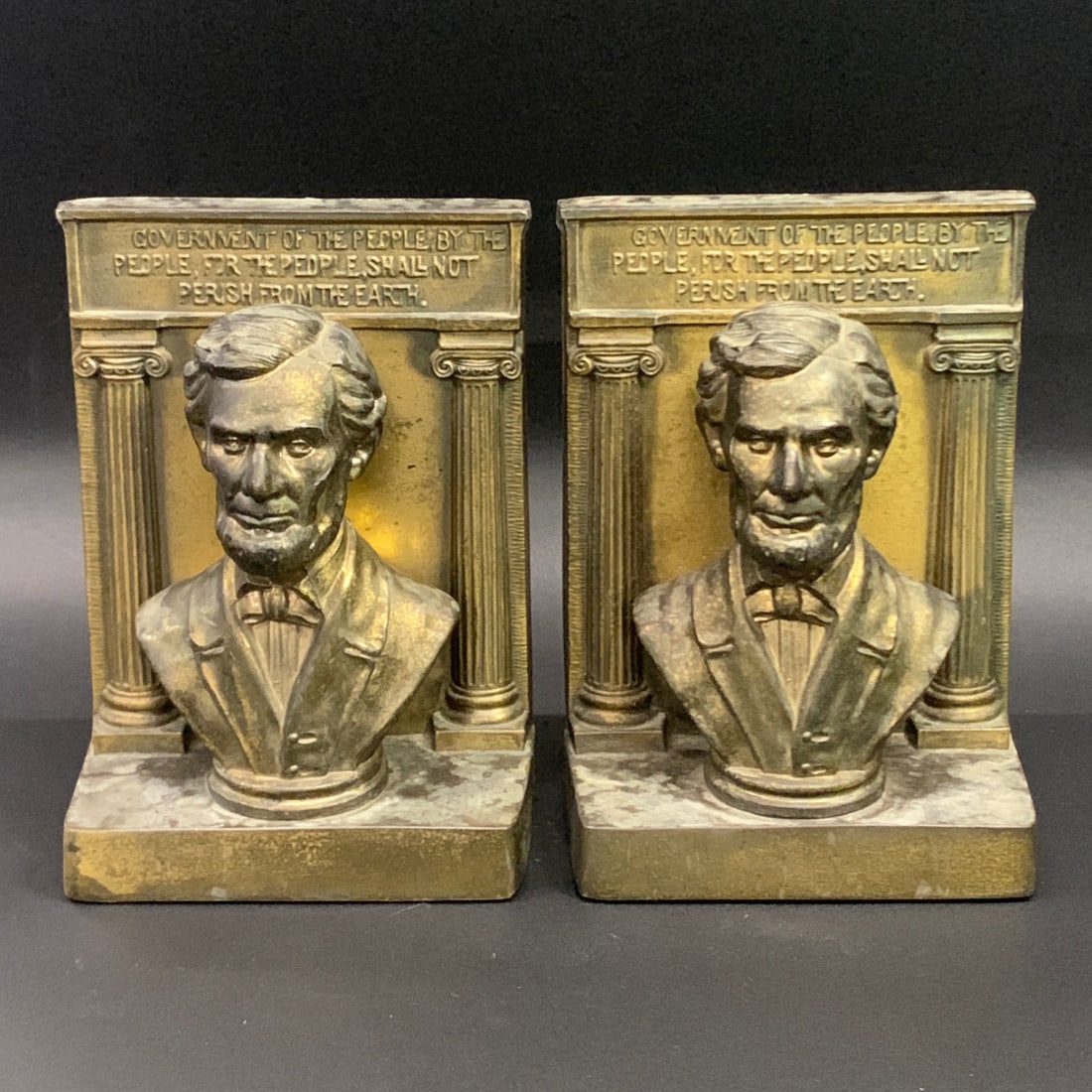 Pair Of Brass Abraham Lincoln Bookends: Pair Of Brass Abraham Lincoln Bookends 8" Tall
