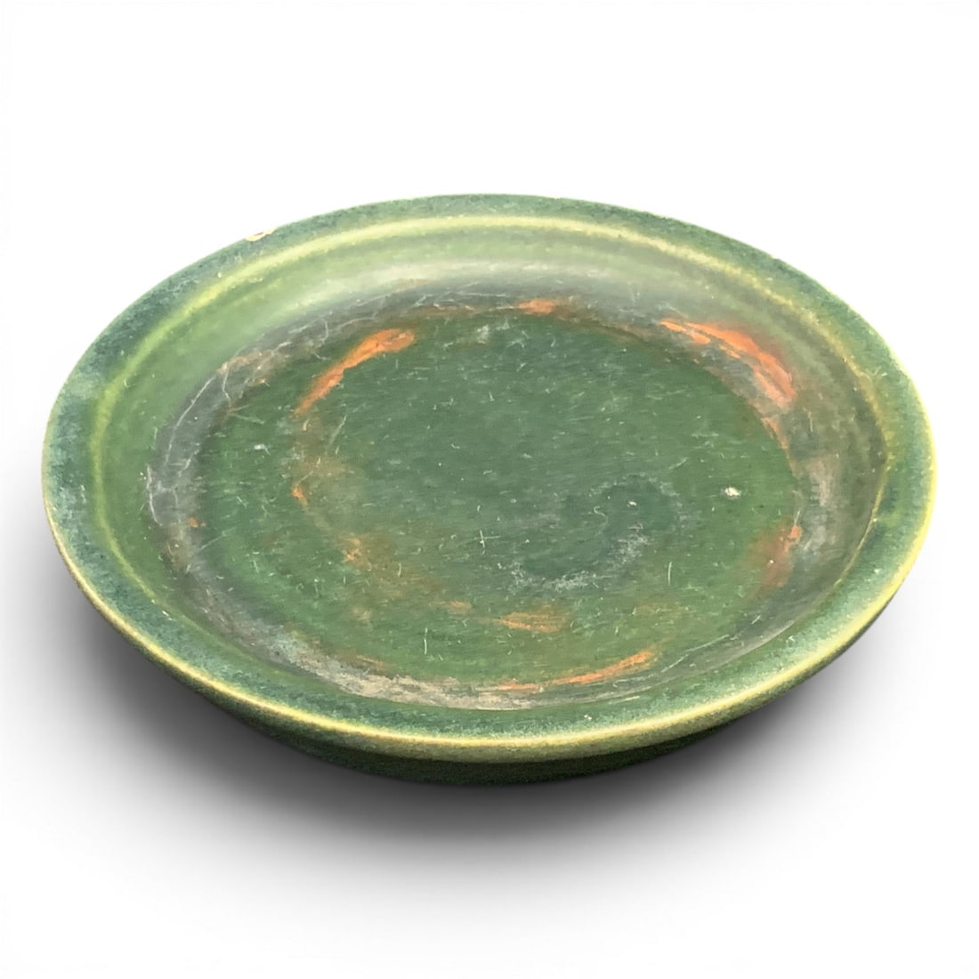 Vintage Roseville Pottery Tray: Vintage Roseville Pottery Tray In A Dark Green ColorMarked On Bottom: Roseville Usa4 7/8" Diameter