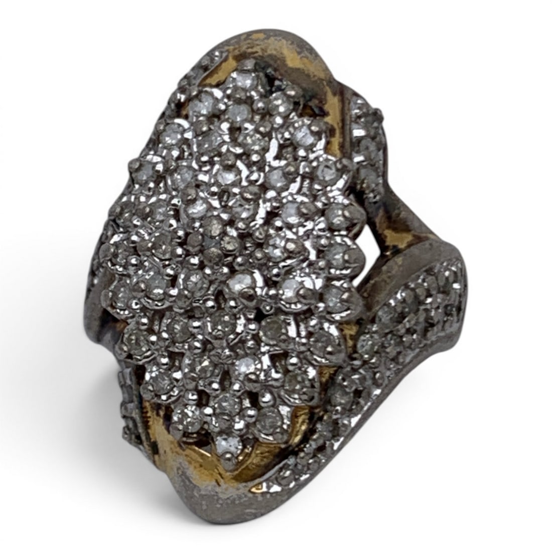 Sterling Silver & White Diamond Cluster Ring: Sterling Silver & White Diamond Cluster Ring Marked 925 - Size 8 - 10.9 Grams