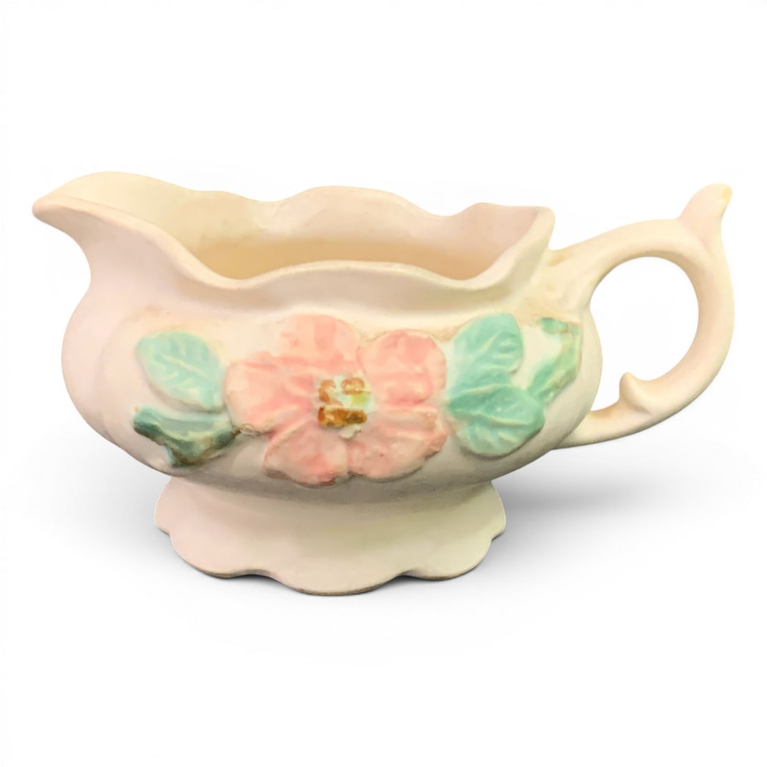 Vintage Weller Pottery Pitcher: Vintage Weller Pottery Pitcher With A Pink Flower DesignMarked On Bottom: Weller5 1/2" Long