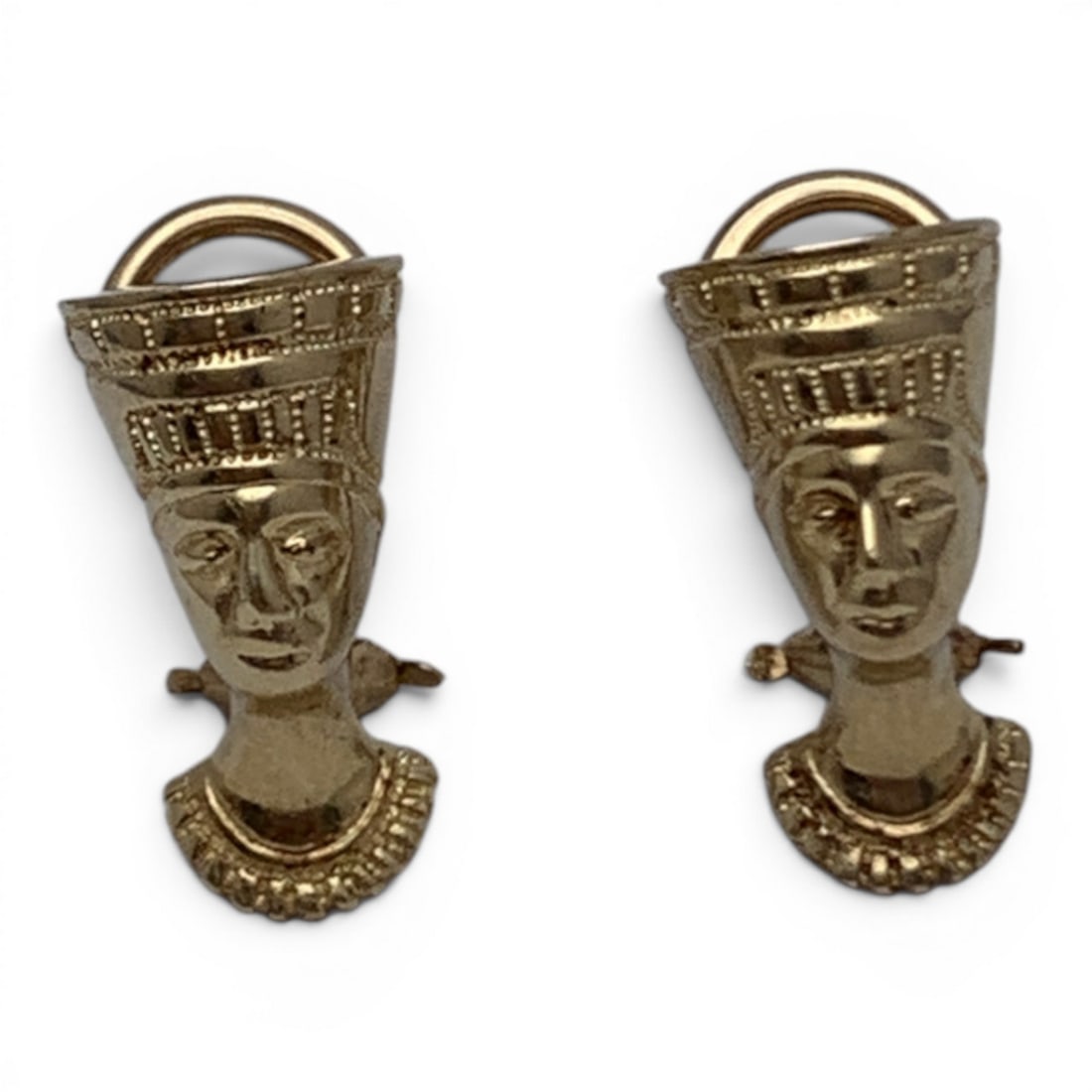 Pair Of 14k Yellow Gold Egyptian Figure Earrings: Pair Of 14k Yellow Gold Earrings Featuring A Bust Of An Ancient Egyptian Figure Marked: 14k - 5/8" Long - 4.5 Dwt