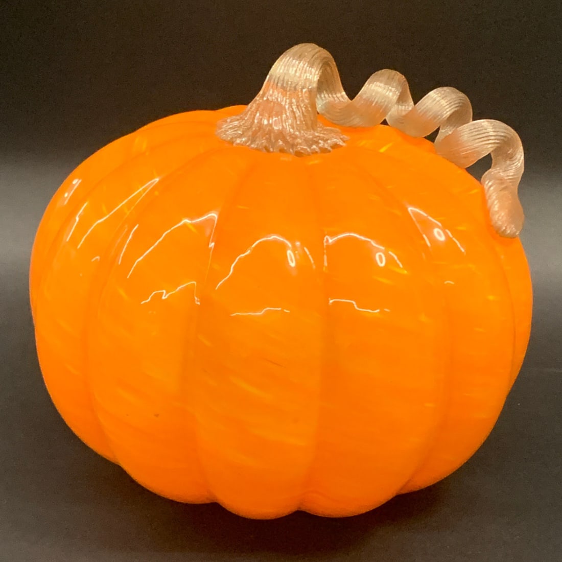 Orange Art Glass Pumpkin Sculpture: Orange Art Glass Pumpkin Sculpture Featuring A Twisted Glass Stem7 1/2" Tall