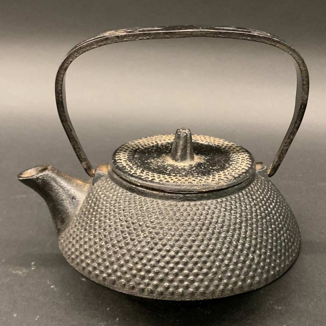 Vintage Japanese Nanbu Tekki Case Ironware Teapot: Vintage Japanese Nanbu Tekki Case Ironware Teapot Featuring An Exterior Textured Pattern5" Tall - 5 1/2" Long