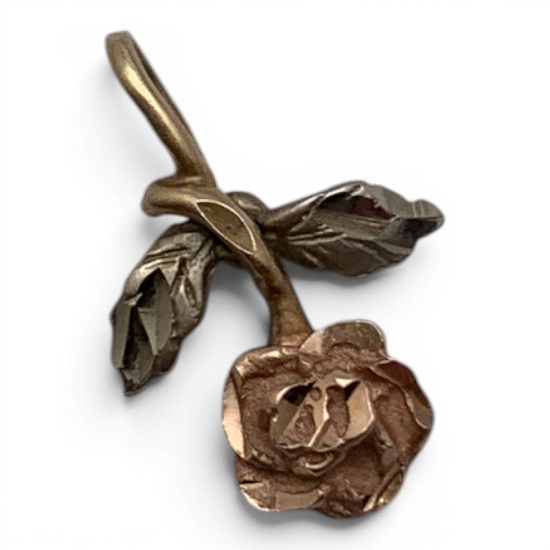 14k Two Tone Gold Rose Pendant: 14k Yellow & Rose Gold Pendant Featuring A Rose Flower Design Marked 14k - 5/8" Long - 0.4 Dwt