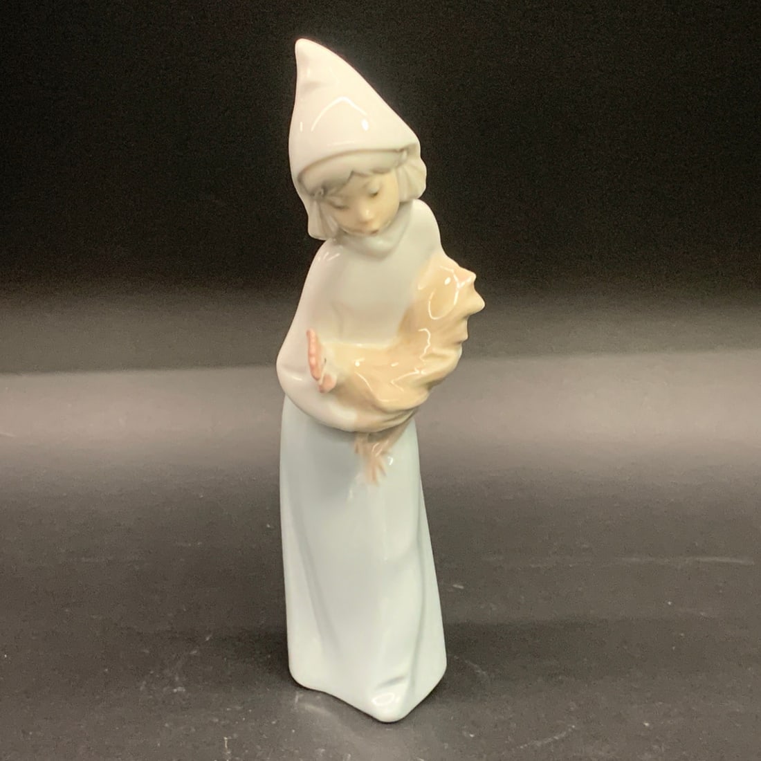 Lladro Fine Porcelain Figurine, Girl With Rooster: Lladro Fine Porcelain Figurine Featuring A Girl In A Hooded Cloak Holding A RoosterMarked On Bottom: Lladro, Hand Made In Spain7 3/4" Tall