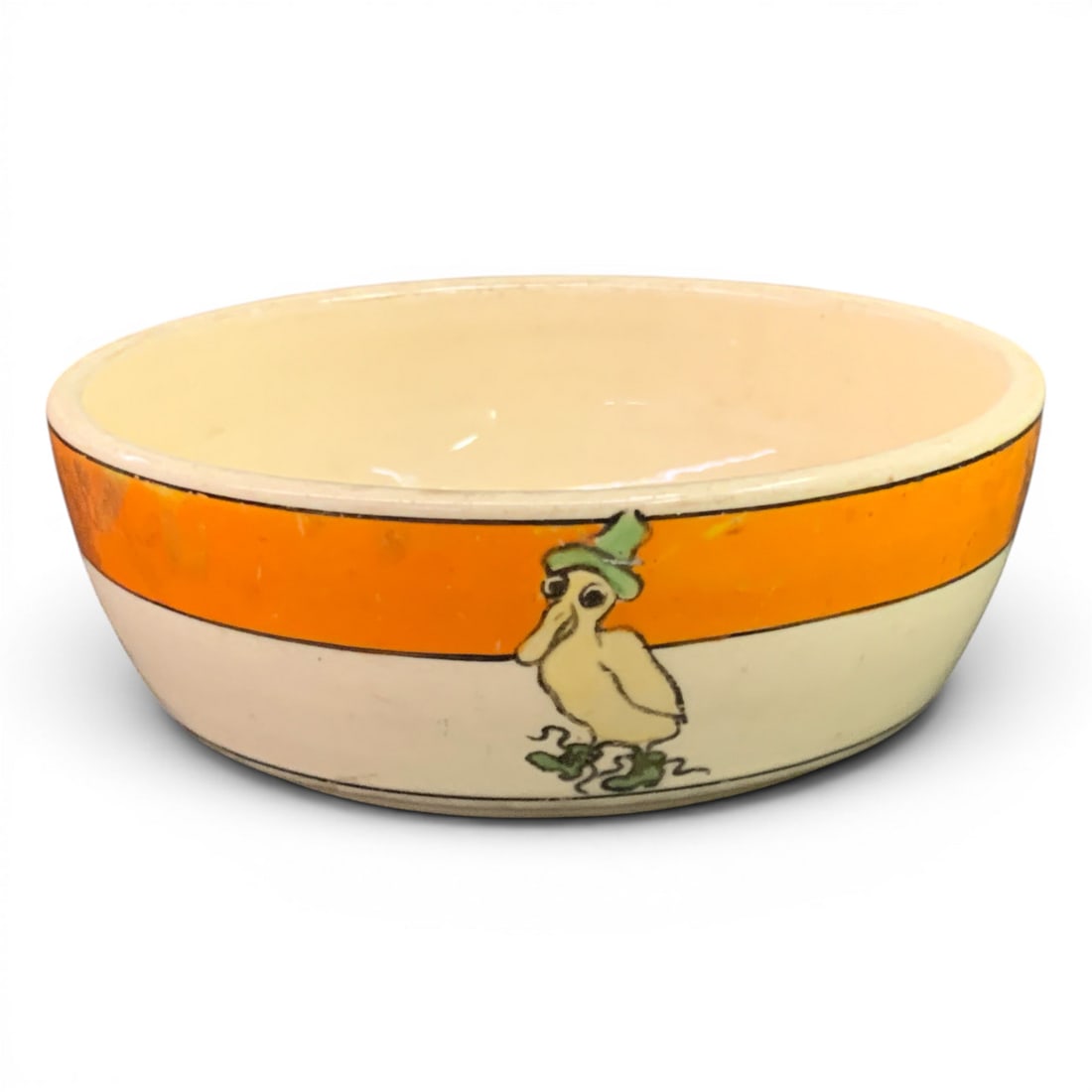 Vintage Roseville Pottery Juvenile Baby Bowl: Vintage Roseville Pottery Juvenile Creamware Baby Bowl Featuring A Hand Painted Bird Motif5 3/4" Diameter