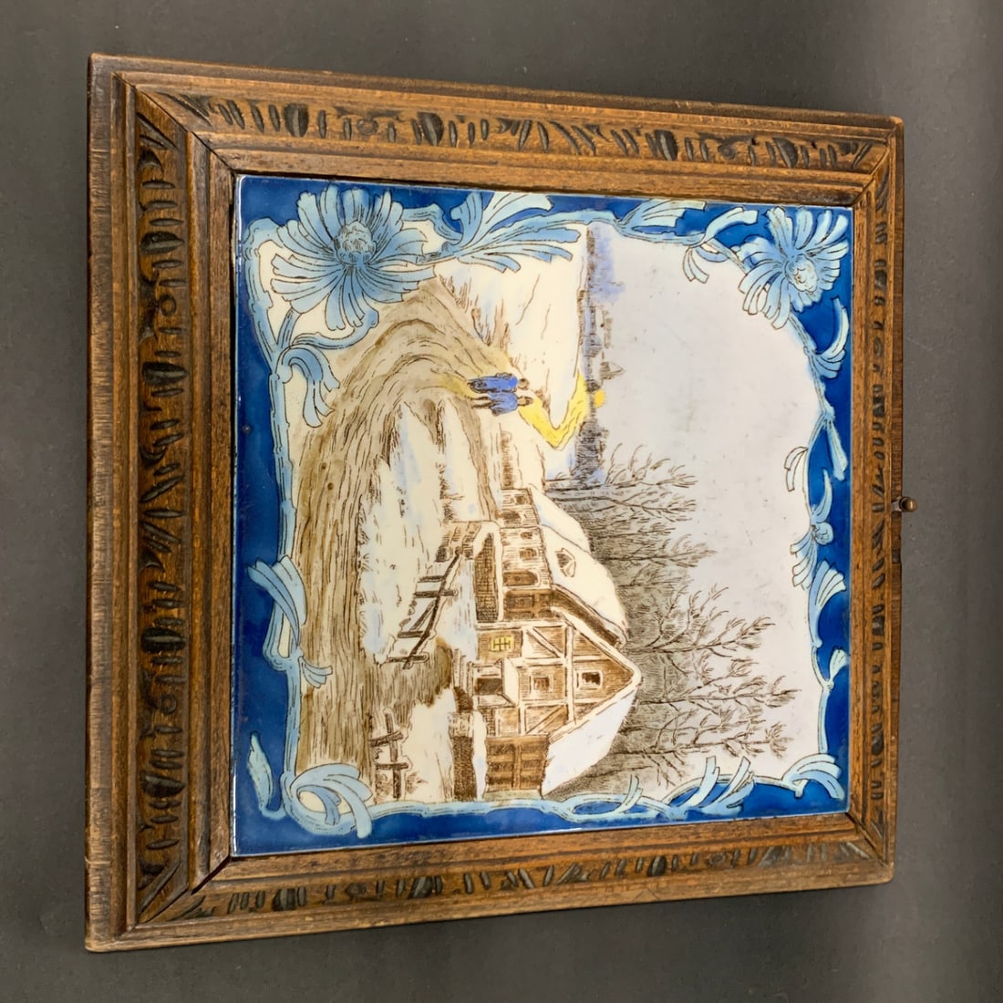 Vintage Ceramic Framed Tile Music Desk Plaque: Vintage Ceramic Framed Tile Music Desk Plaque Featuring A Winter SceneBears Tag On Back11 /2" X 11 1/2"