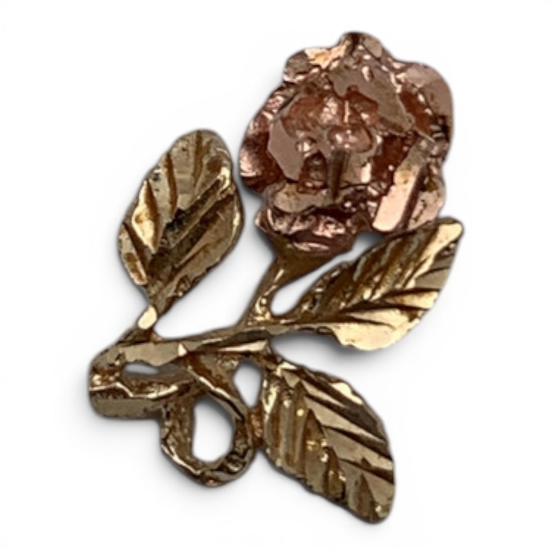 14k Two Tone Gold Rose Pendant: 14k Yellow & Rose Gold Pendant Featuring A Rose Flower Design Marked 14k - 5/8" Long - 0.8 Dwt