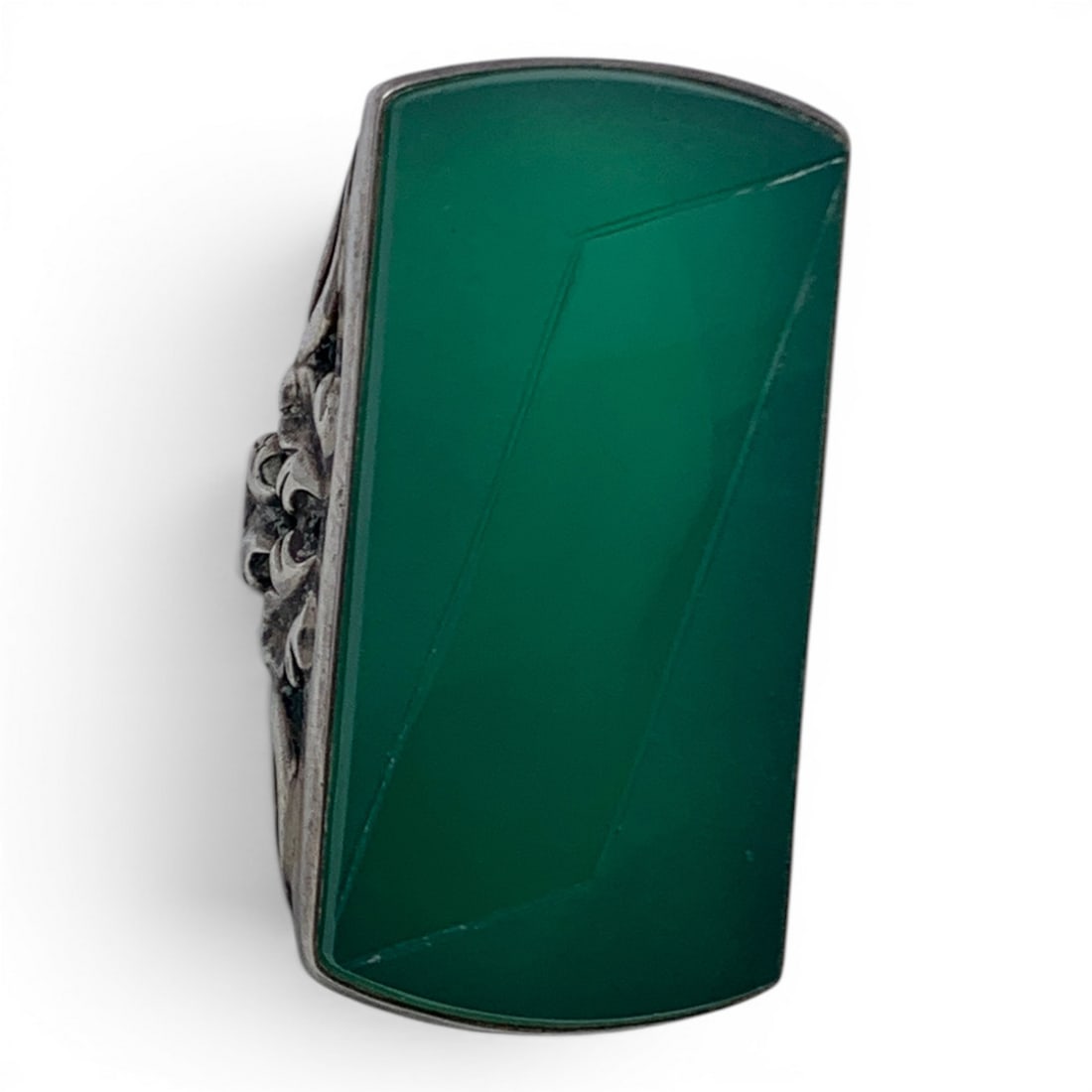 Vintage Silver & Green Stone Ring - 2
