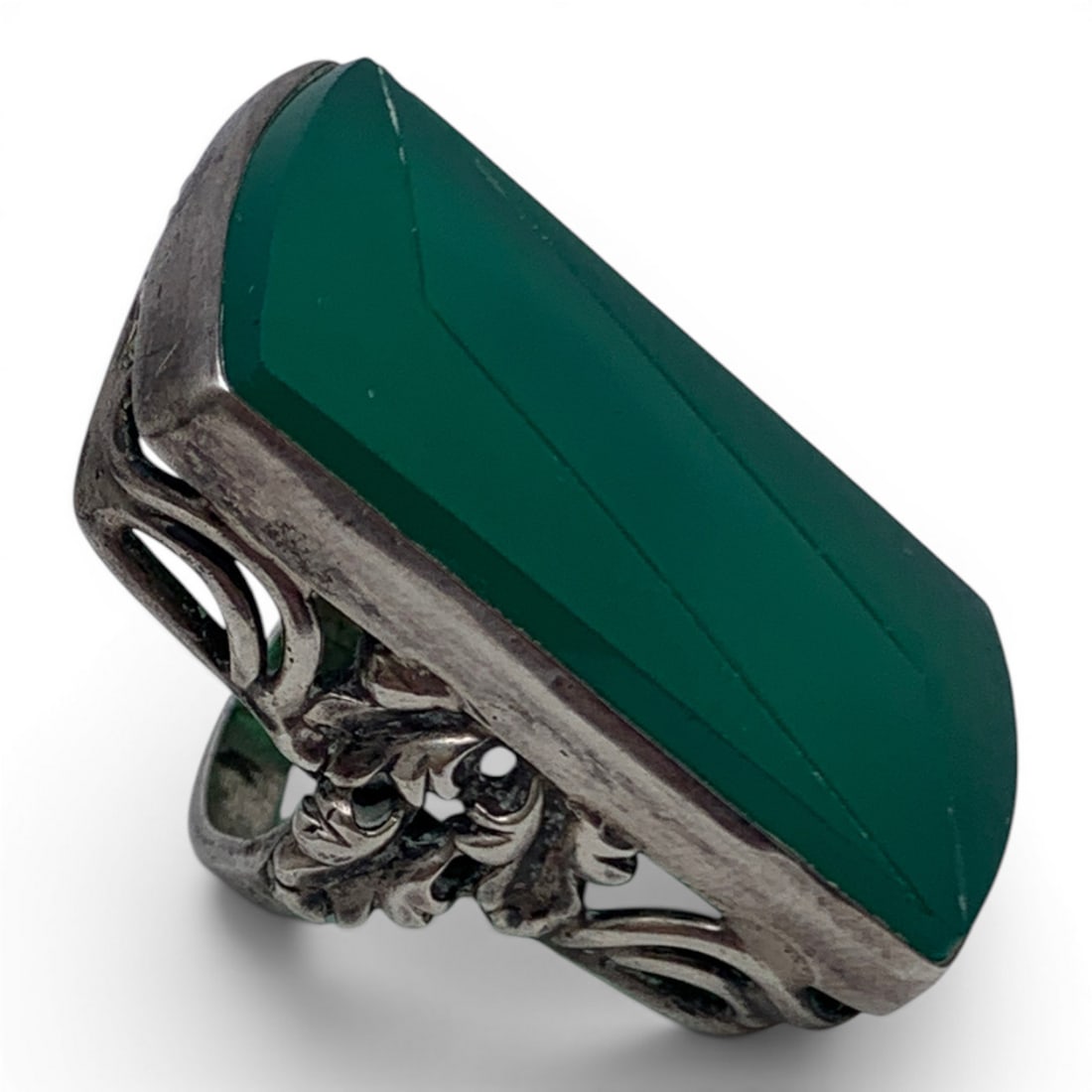 Vintage Silver & Green Stone Ring - 3