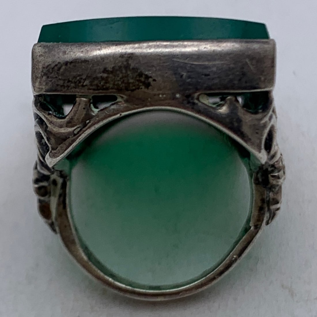 Vintage Silver & Green Stone Ring - 4