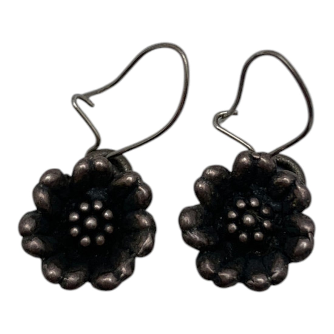 Pair Of Sterling Silver Floral Earrings: Pair Of Sterling Silver Earrings With A Flower DesignMarked 925 - 1 1/8" Long - 2.8 Grams
